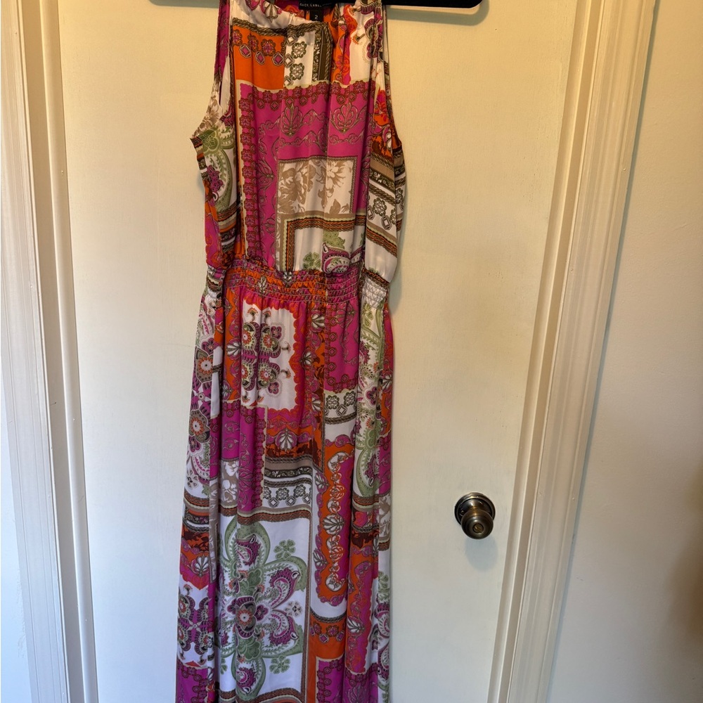 Chicos Black Label size 2 Vibrant Multicolor Maxi Dress with gathered waist